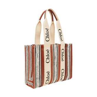 Chlo&eacute; Womens Logo-Ribbon Linen Tote Brown Cotton Canvas