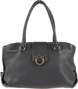 Ferragamo Gancini Black Leather Tote Bag (Pre-Owned)