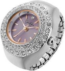 Jessica Simpson Milgrain Crystal Quartz Ring Watch, 20mm in Silver at Nordstrom Rack