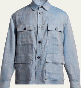 Giorgio Armani Mens Linen Flap-Pocket Field Jacket