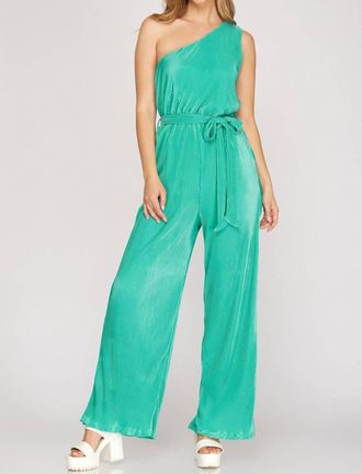 She + Sky One Shoulder Jumpsuit In Jade