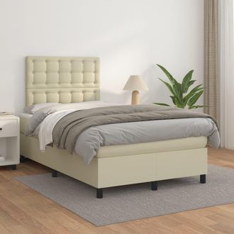 vidaXL Cama Box Spring Con Colch&oacute;n Cuero Sint&eacute;tico Crema 120x200 Cm Vidaxl
