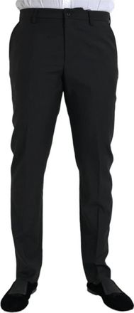 Dolce & Gabbana Zwarte Wol Slim Fit Pantalon - Heren - Nette broeken - Zwart - 2XL - Wol - Broeken