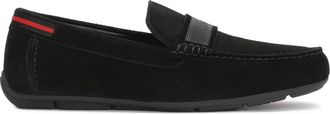 Kazar Zwarte su&egrave;de mocassins versierd met logolint - Heren - Bootschoenen - Zwart - 44 EU - Su&egrave;de - Schoenen