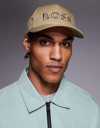 Boss Orange by Hugo Boss BOSS Black - Seth - Cappellino beige con logo ricamato-Neutro