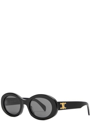 Celine Oval-frame Sunglasses Black, Metal Logo Plaque at Temples, 100% UV Protection