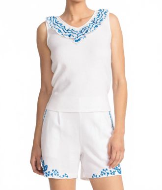 Johnny Was Daria Mixed Media Flutter Tank In White