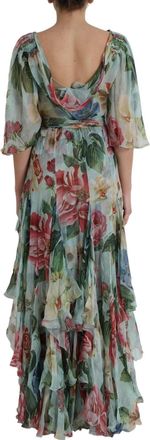 Dolce & Gabbana Blue Floral Print Tiered Long Maxi Womens Dress (Pre-Owned)