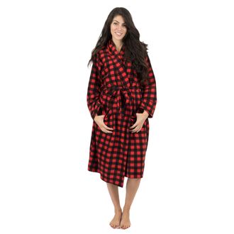 Leveret Christmas Womens Fleece Robe Plaid