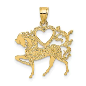 Diamond2Deal 14k Yellow Gold Textured Heart and Horse Charm Pendant