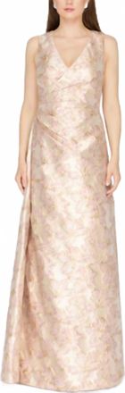 JS Collections Deborah Faux Wrap Gown In Gold/blush