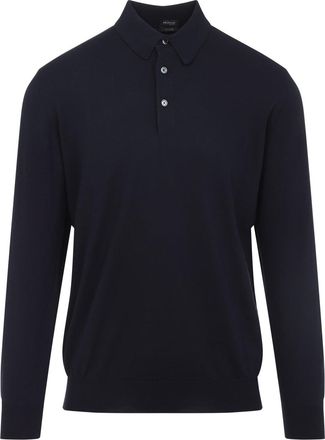 Kiton Navy Blue Cotton Polo-Uomo