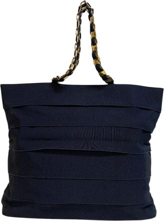 Ferragamo gold Navy Canvas Leather Tote Bag (Pre-Owned)