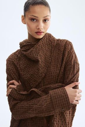 H&M Seersucker shirt with scarf in Brown at Nordstrom, Size X-Small