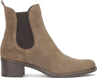 Kazar Instaplaarzen met een dikke hak - Dames - Laarzen met Hak - Beige - 39 EU - Leer - Schoenen