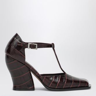 Loewe Burgundy Onda T-bar pumps in embossed leather