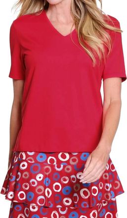 Multiples Short Sleeve V- Neck Top In Fieryr Ed