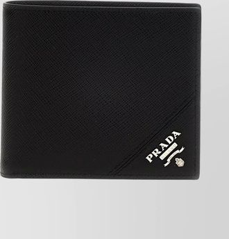 Prada logo bi-fold wallet textured finish