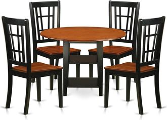 East West Furniture Dining Room Set Black & Cherry, SUNI5-BCH-W