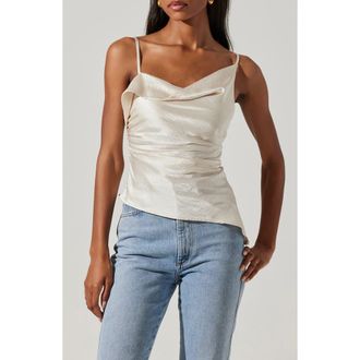ASTR the Label Mirie Asymmetric Crinkled Satin Camisole in Champagne at Nordstrom Rack, Size Large