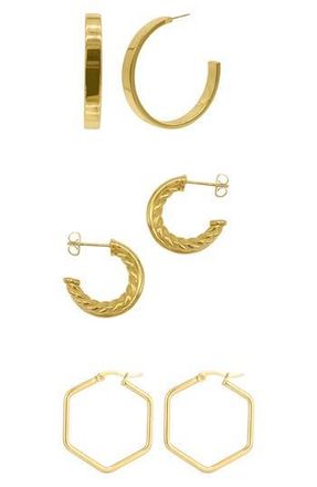 Adornia Set of 3 Assorted Hoop Earrings in Gold at Nordstrom Rack