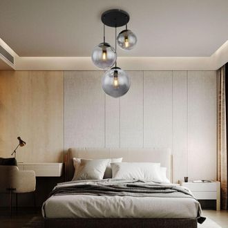 Globo Lighting Globo Lighting - Lampada a sospensione, lampada da soggiorno, lampada da sala da pranzo, lampada da soffitto, metallo nero, vetro fumé, 3 lampadine