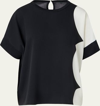 Akris Silk-Front Short-Sleeve Sweater