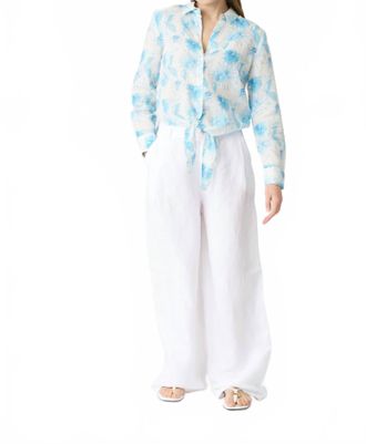 120% Lino Flower Print Linen Blouse In Blue