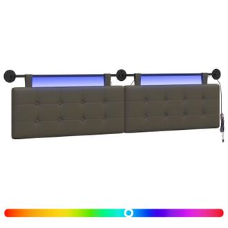 vidaXL Cabecero Colgante Con Luz Led Gris Cuero Sint&eacute;tico Vidaxl