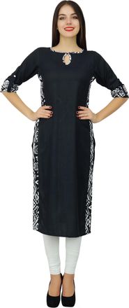 Bimba Women Plain Black Kurta Straight Rayon Kurti Casual Wear Chic Tunic