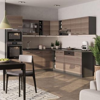 Vicco Cocina Esquinera R-line, Gris Noble/antracita, 237 X 247 Cm, Et Roble