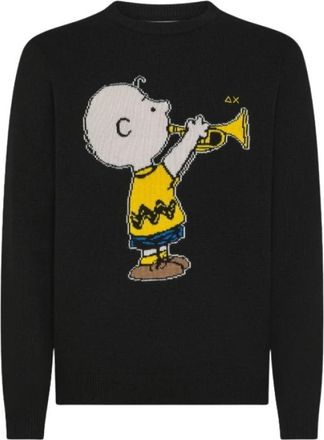 Sun 68 Zwarte Sweater Collectie - Heren - Ronde hals truien - Zwart - M - Truien & Vesten