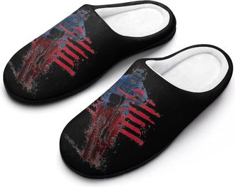 Generic Motocross Dirt Bike U.S. Flag Mens House Slippers Memory Foam Washable Cotton Slip on Home Shoes