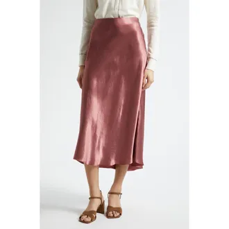 Vince Bias Satin Midi Skirt in Rose Jam at Nordstrom, Size Xx-Small