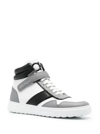 Ferragamo Logo-Print Hi-Top Sneaker - White