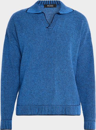 Kiton Mens Bicolor Wool Knit Johnny Collar Polo Sweater