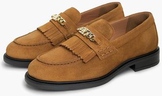Tommy Hilfiger Womens Chain-Link Fringe Suede Loafer - Ginger Clay - US 6.5 / EU 37