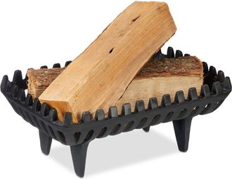 Relaxdays Parrilla De Chimenea, Morillo Para Le&ntilde;a Con Patas, 15 X 37 X 26 Cm, Hierro Fundido Macizo Y Pesado, Negro - Relaxdays