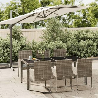 vidaXL Set Comedor Jard&iacute;n 7 Pzas Y Cojines Rat&aacute;n Sint&eacute;tico Gris Vidaxl