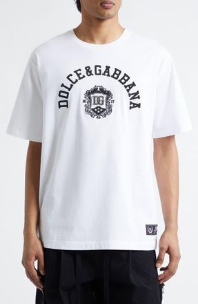 Dolce & Gabbana Logo Crest Embroidered Cotton T-Shirt in Bianco Ottico at Nordstrom, Size 34 Us
