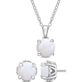 Delmar Sterling Silver Solitaire Opal Stud Earrings & Necklace in White at Nordstrom Rack
