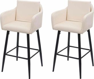 Hhg Hhg - Nunca Usado] Juego De 2 Taburetes De Bar 754, Taburete De Bar, Taburete De Mostrador, Reposapi&eacute;s De Metal, Imitaci&oacute;n De Cuero Crema-beige