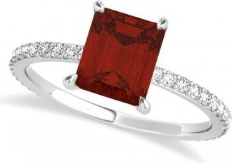 Allurez Emerald Garnet & Diamond Hidden Halo Engagement Ring 14k White Gold (2.93ct)