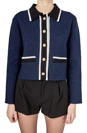 English Factory Contrast Placket Cardigan in Navy/White at Nordstrom, Size X-Small