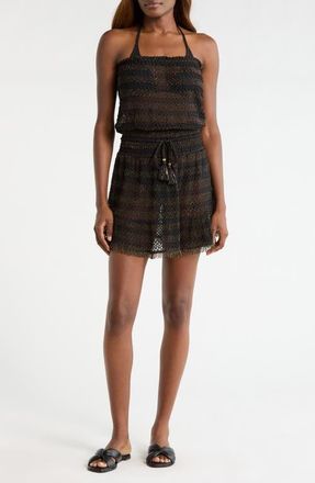 Ramy Brook Swirl Lauryn Strapless Sheer Cover-Up Mini Sundress in Black Metallic Zigzag at Nordstrom, Size Xx-Small