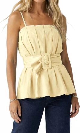 Naked Zebra Buckle Pleated Sleeveless Top In Pale Banana