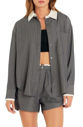 Grey Lab Oversize Pinstripe Button-Up Shirt at Nordstrom, Size Medium