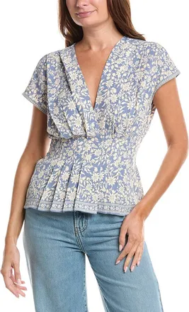 Max Studio Short Sleeve Pleat Front Blouse
