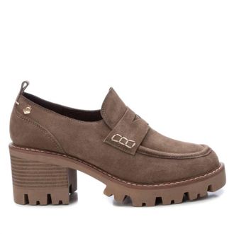 Xti Womens Suede Heeled Moccasins In Taupe