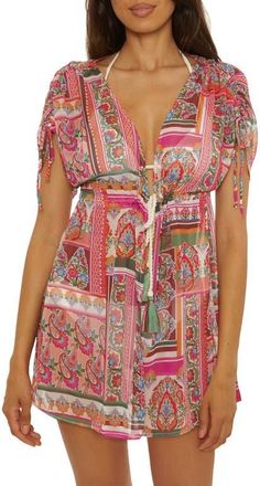 Lucky Brand Verona Chiffon Cover-Up Tunic in Pink Multi at Nordstrom, Size Medium